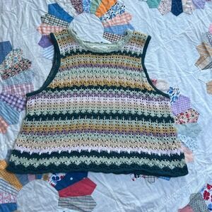 Universal Thread Womens Crochet Knit Sweater Vest Striped Multi Color Large L
